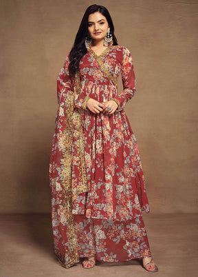 3 Pc Brown Readymade Silk Suit Set - Indian Silk House Agencies