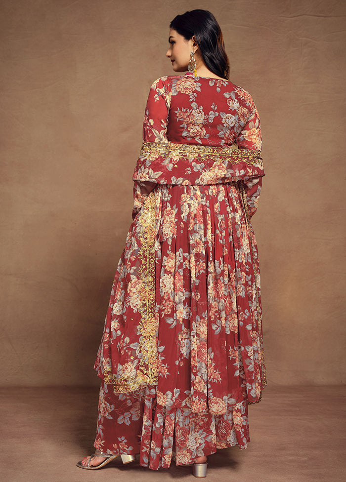 3 Pc Brown Readymade Silk Suit Set - Indian Silk House Agencies