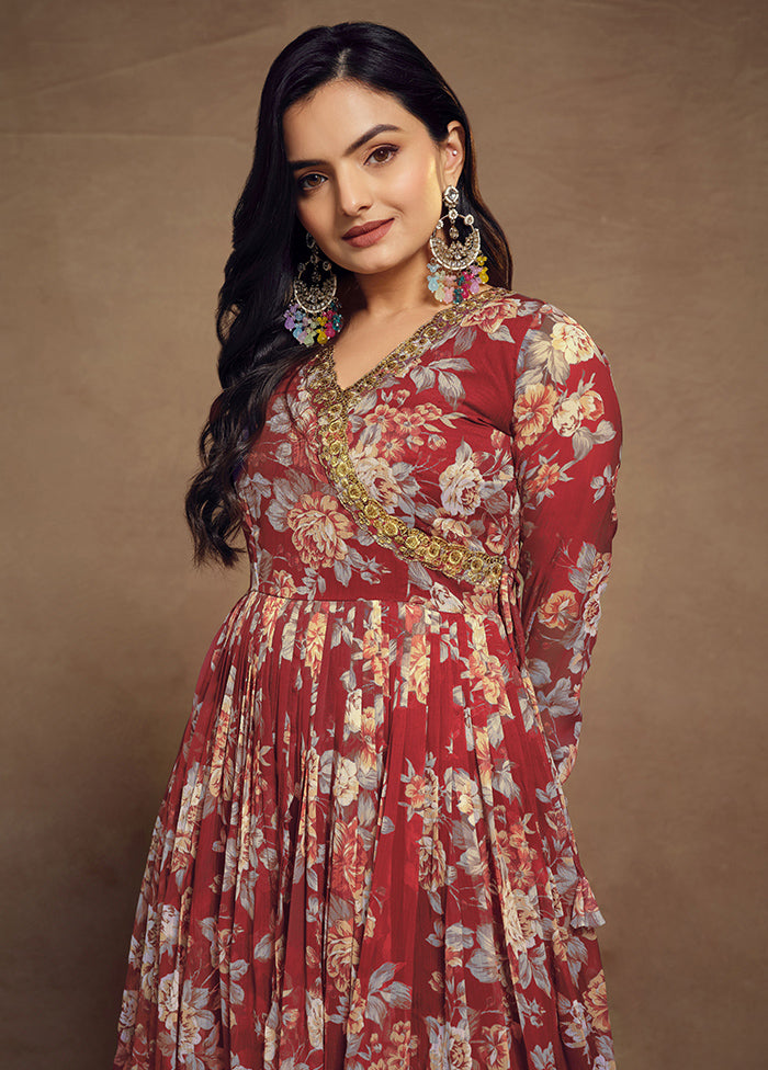 3 Pc Brown Readymade Silk Suit Set - Indian Silk House Agencies