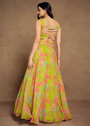 3 Pc Green Readymade Georgette Suit Set - Indian Silk House Agencies