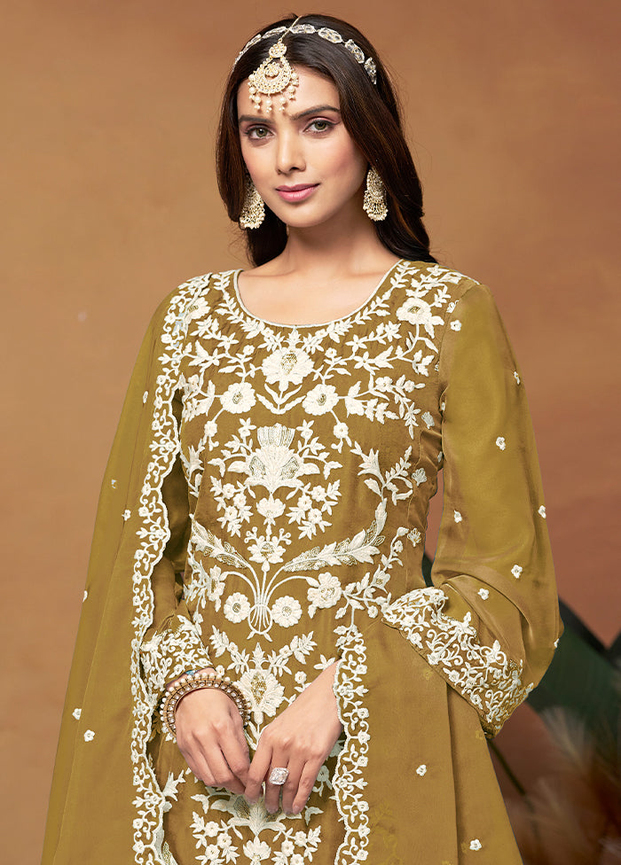 3 Pc Green Semi Stitched Net Suit Set - Indian Silk House Agencies