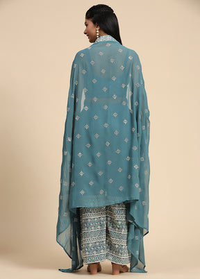 3 Pc Blue Readymade Georgette Suit Set - Indian Silk House Agencies