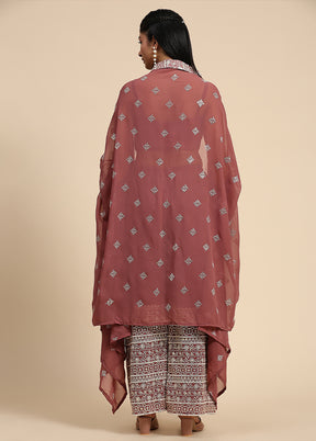 3 Pc Maroon Readymade Georgette Suit Set - Indian Silk House Agencies
