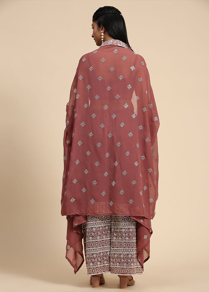 3 Pc Maroon Readymade Georgette Suit Set - Indian Silk House Agencies