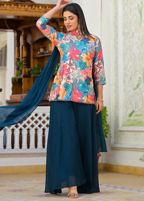 3 Pc Sky Blue Readymade Silk Suit Set - Indian Silk House Agencies
