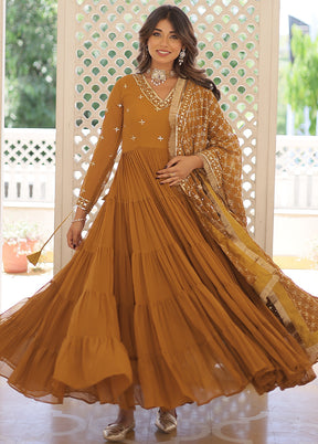 Yellow Readymade Georgette Indian Dress - Indian Silk House Agencies