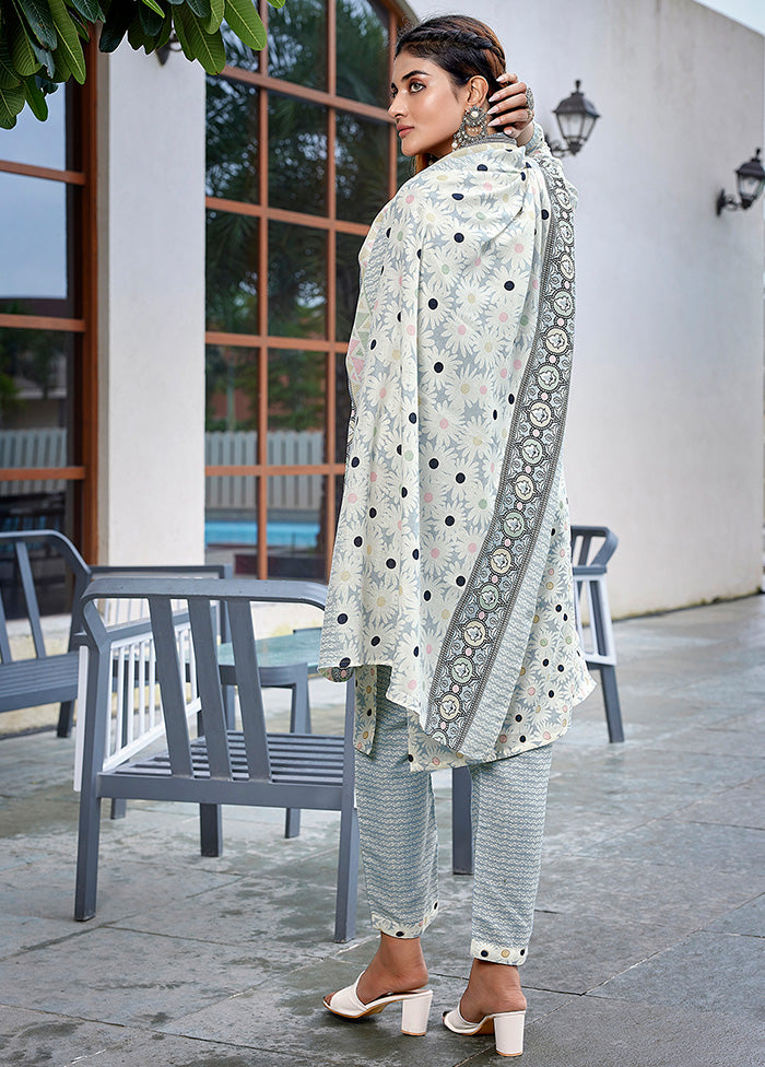 3 Pc Grey Readymade Cotton Suit Set