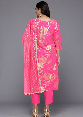 3 Pc Pink Readymade Silk Dupatta Suit Set