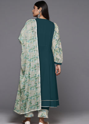 3 Pc Green Readymade Silk Dupatta Suit Set