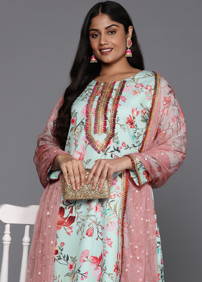 3 Pc Multicolor Readymade Silk Dupatta Suit Set
