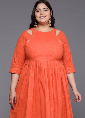 2 Pc Orange Pure Readymade Cotton Kurti Set
