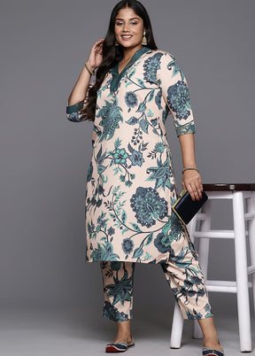 2 Pc Cream Readymade Silk Kurti Set