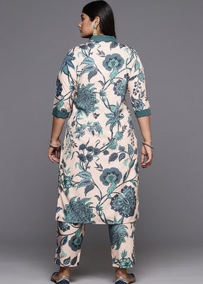 2 Pc Cream Readymade Silk Kurti Set