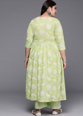 2 Pc Green Pure Readymade Cotton Kurti Set