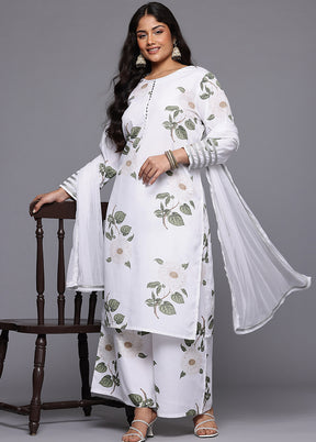 3 Pc White Readymade Silk Dupatta Suit Set
