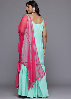 3 Pc Sea Green Readymade Viscose Dupatta Suit Set