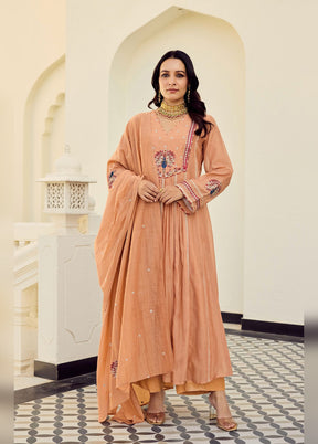3 Pc Orange Chanderi Silk Suit Set