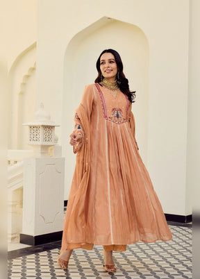 3 Pc Orange Chanderi Silk Suit Set