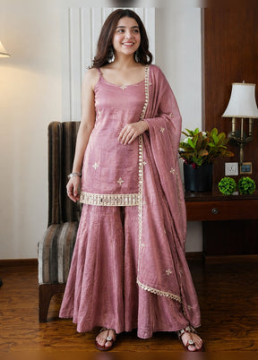 3 Pc Peach Silk Suit Set