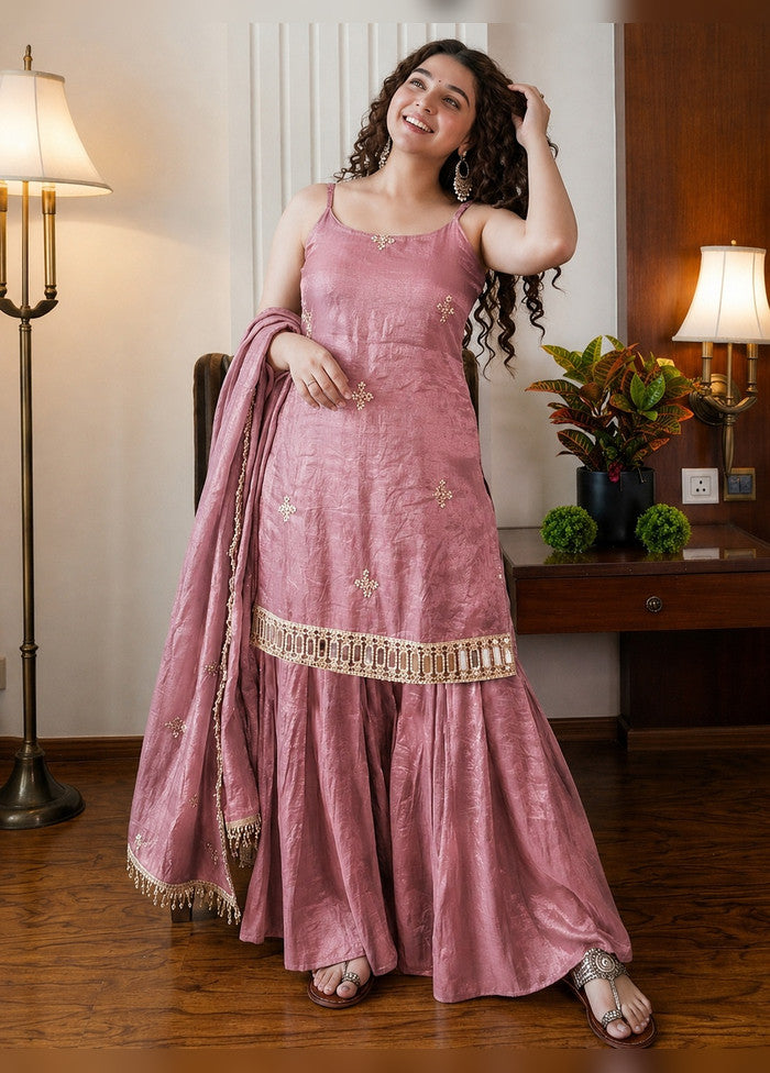 3 Pc Peach Silk Suit Set