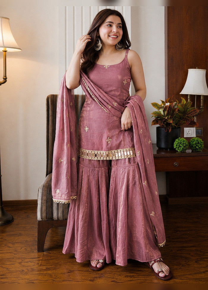 3 Pc Peach Silk Suit Set