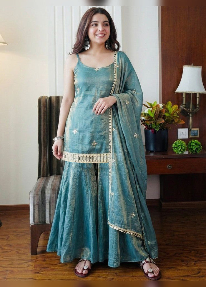 3 Pc Rama Green Silk Suit Set