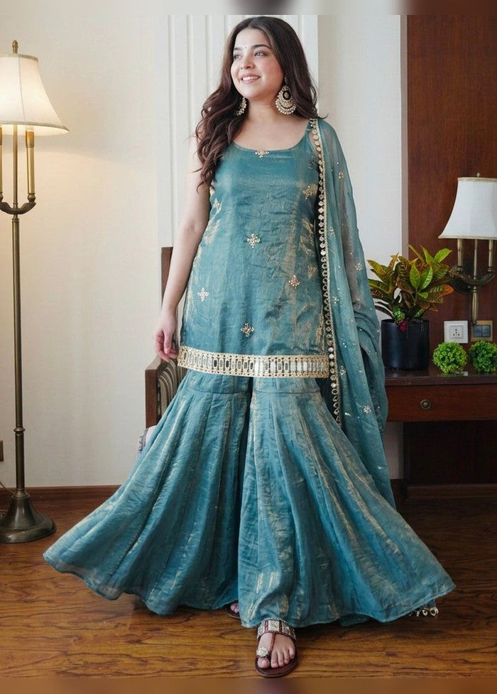 3 Pc Rama Green Silk Suit Set