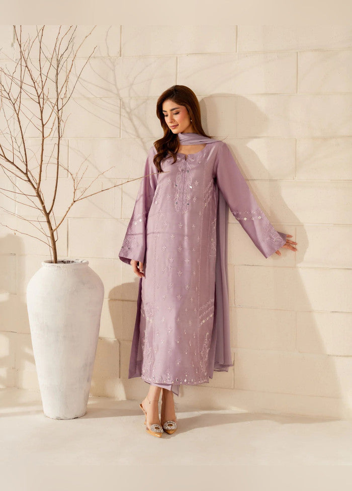 3 Pc Lavender Silk Suit Set