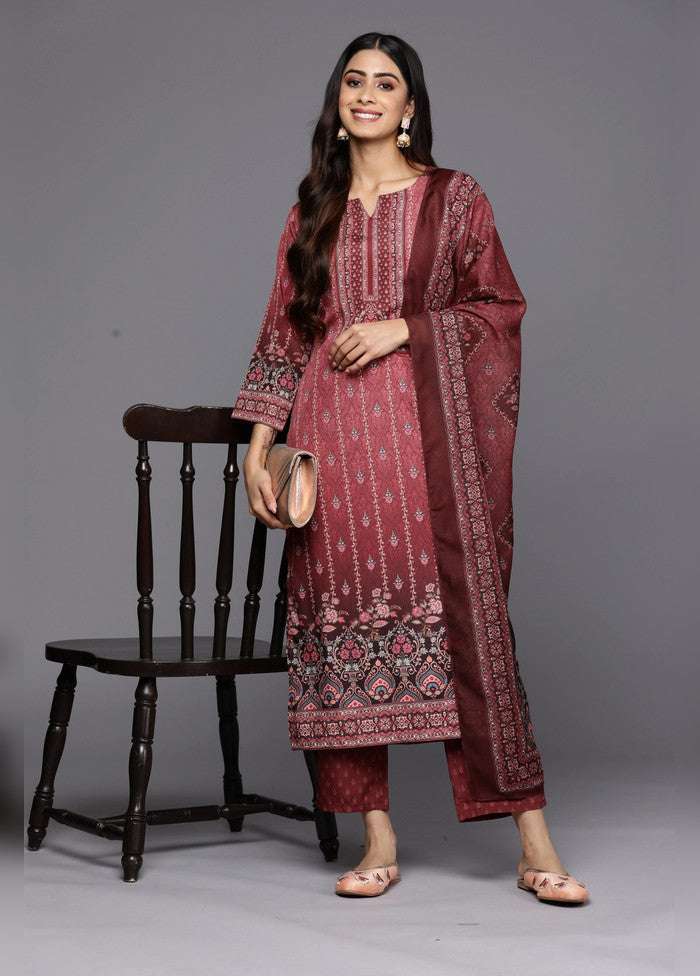 3 Pc Maroon Cotton Suit Set
