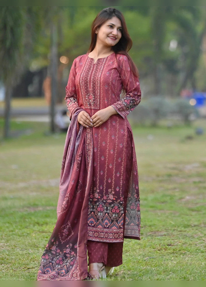 3 Pc Maroon Cotton Suit Set