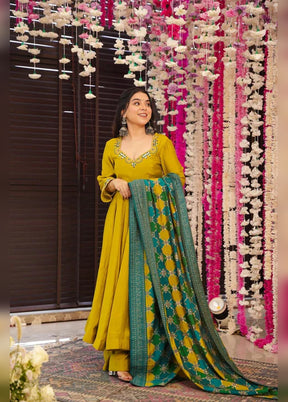 3 Pc Mustard Yellow Chanderi Silk Suit Set