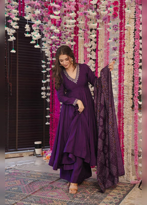 3 Pc Wine Chanderi Silk Suit Set