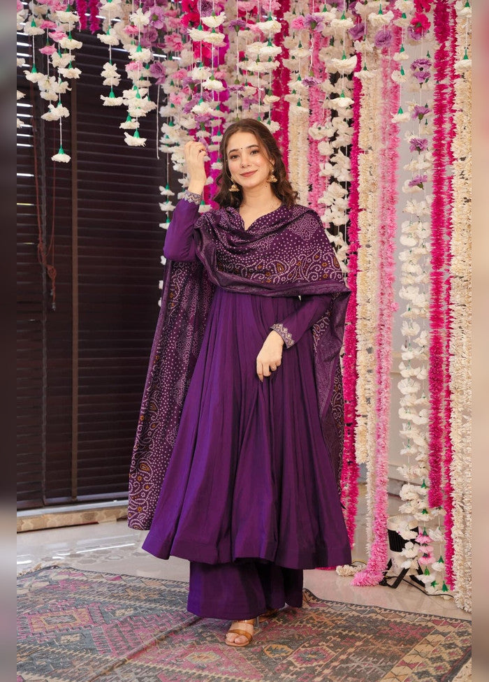 3 Pc Wine Chanderi Silk Suit Set