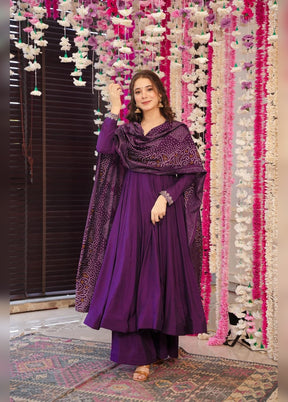 3 Pc Wine Chanderi Silk Suit Set
