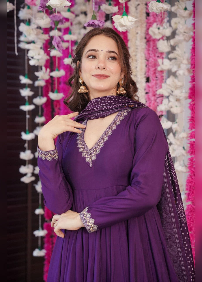 3 Pc Wine Chanderi Silk Suit Set
