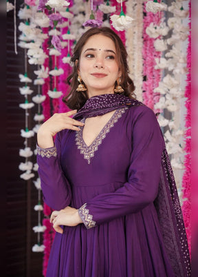 3 Pc Wine Chanderi Silk Suit Set