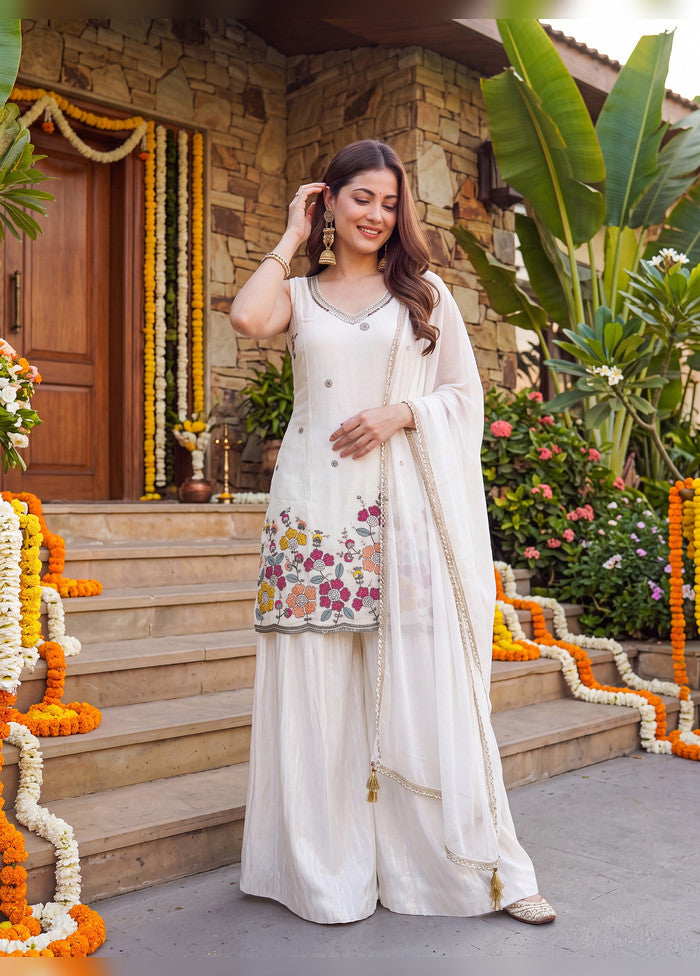 3 Pc Cream Silk Suit Set
