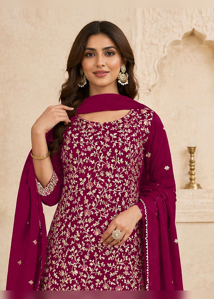 3 Pc Magenta Georgette Suit Set