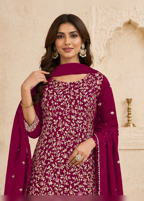 3 Pc Magenta Georgette Suit Set
