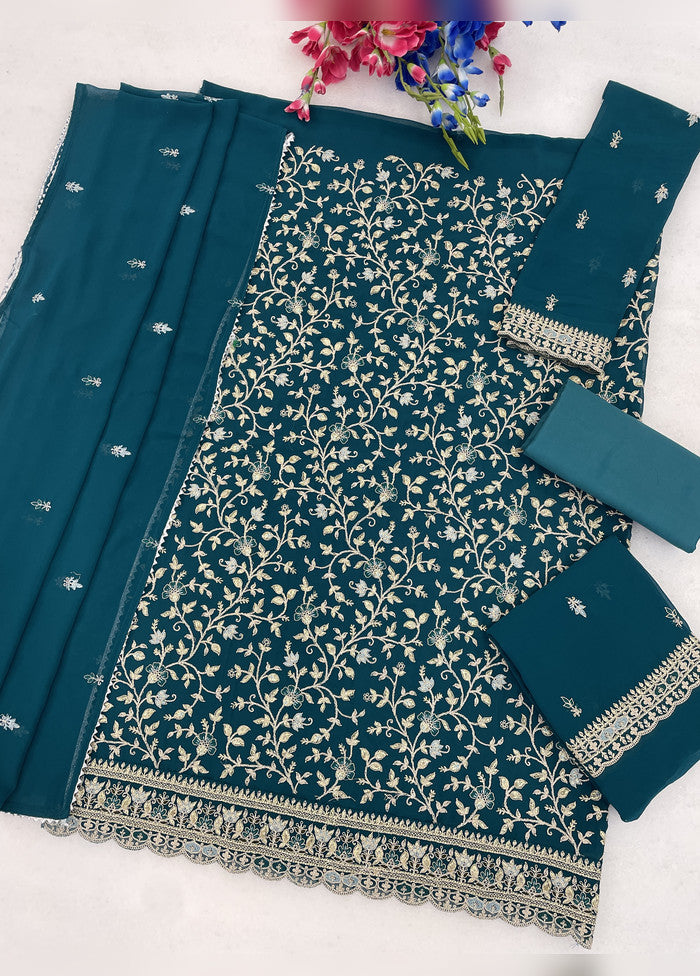 3 Pc Teal Georgette Suit Set