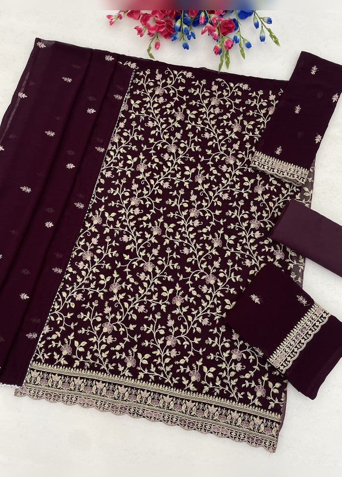 3 Pc Purple Georgette Suit Set