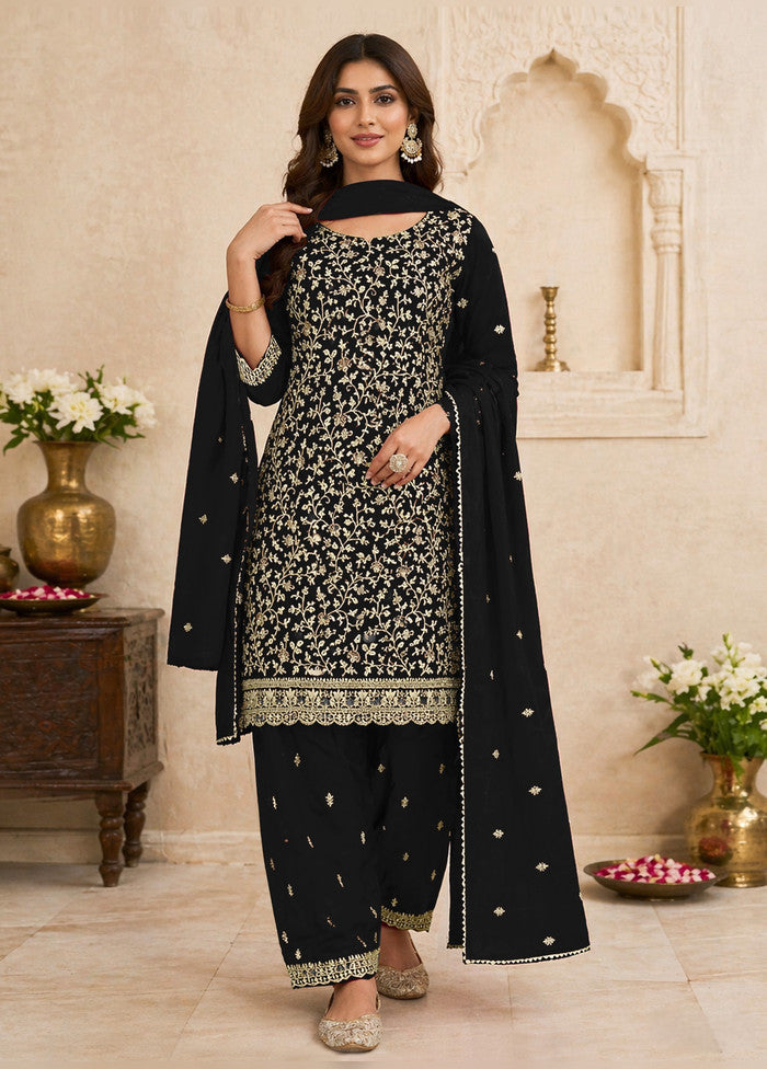3 Pc Black Georgette Suit Set