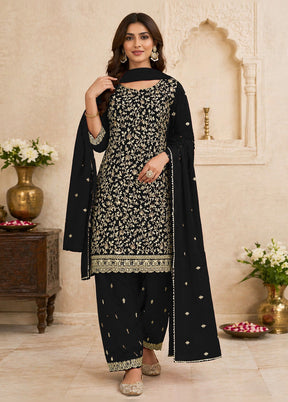 3 Pc Black Georgette Suit Set