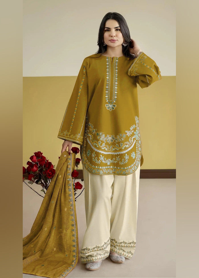 3 Pc Mustard Yellow Silk Suit Set