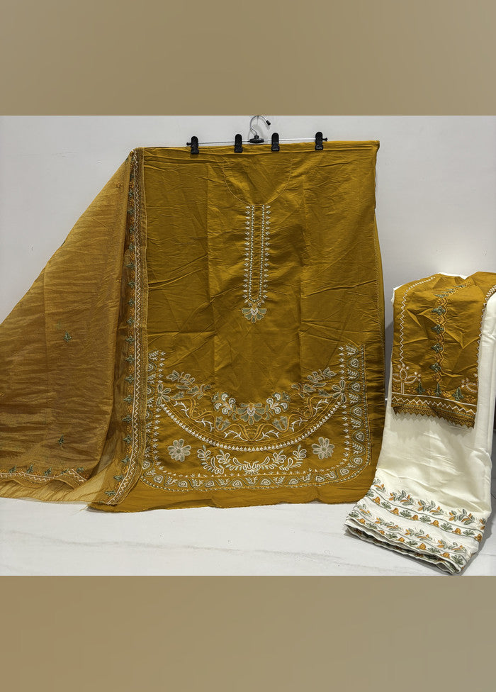 3 Pc Mustard Yellow Silk Suit Set