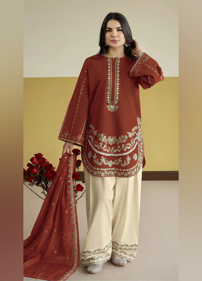 3 Pc Rust Silk Suit Set
