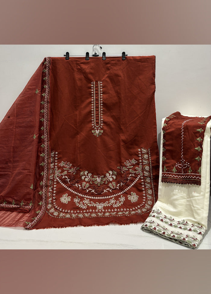 3 Pc Rust Silk Suit Set