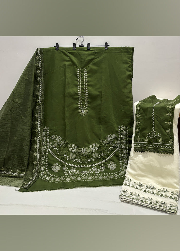 3 Pc Green Silk Suit Set