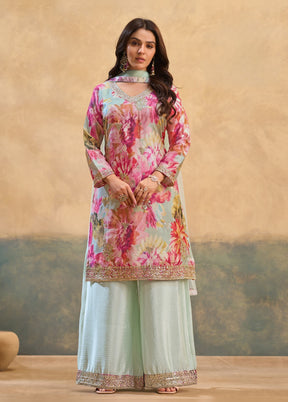 3 Pc Pink Silk Palazzo Suit Set