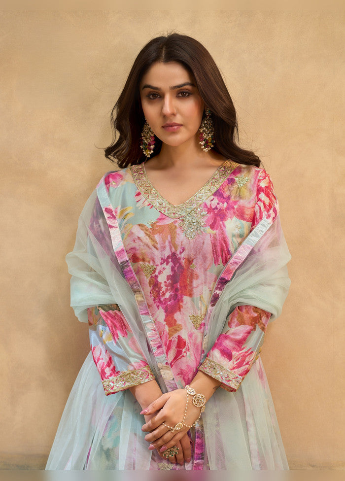 3 Pc Pink Silk Palazzo Suit Set